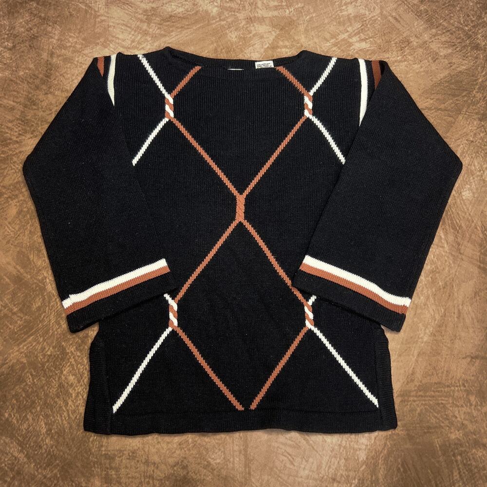 Trissi Vintage 80s Diamond Cable Knit Sweater Black Long Sleeve Chain Link Indie